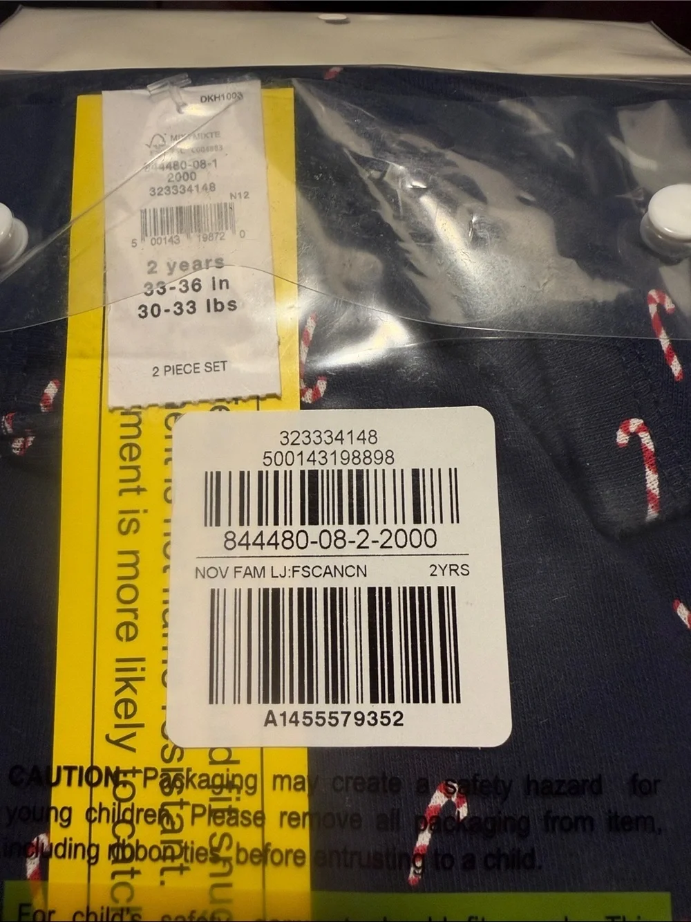 GAP Navy Pajama Set with Pink & White Candy Cane Print